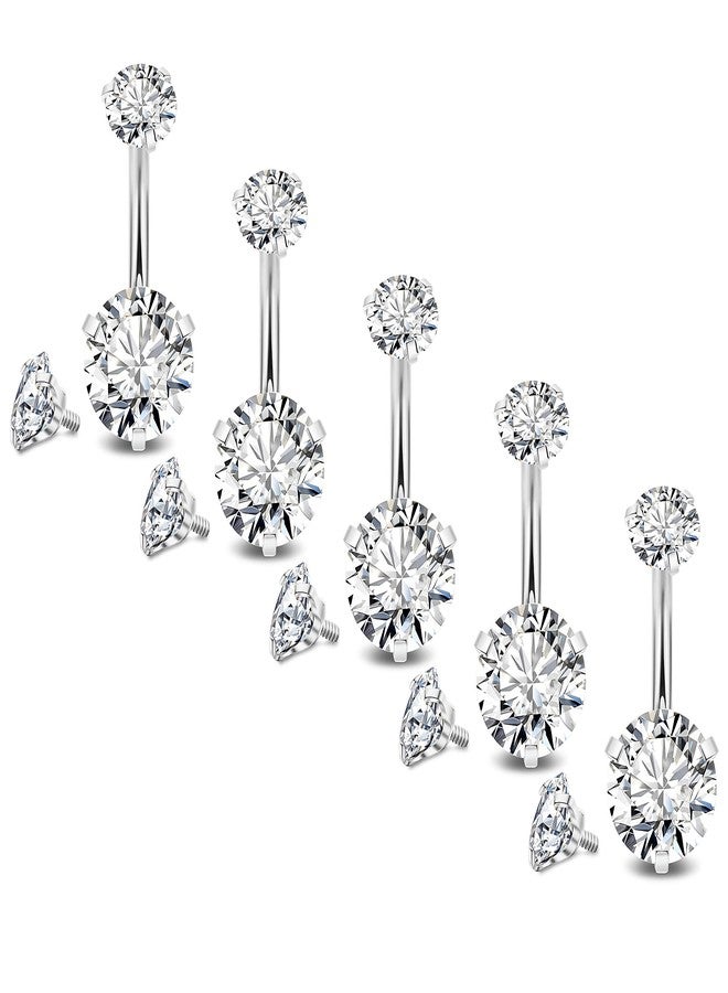 NICEIGHT 5Pcs 14G Surgical Steel Belly Button Ring for Women Belly Ring CZ Navel Rings for Women Barbells Body Piercing Jewelry with Tops Balls W - Image 1